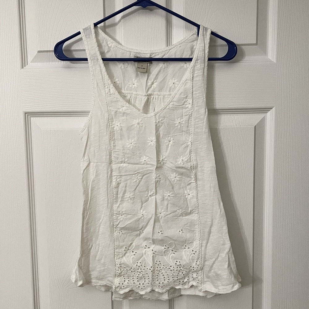 Lucky Brand White Floral Eyelet Tank